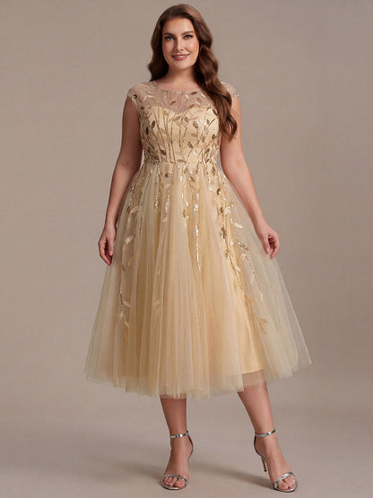 See-through Sequin Cap Sleeve Wedding Guest Dress
