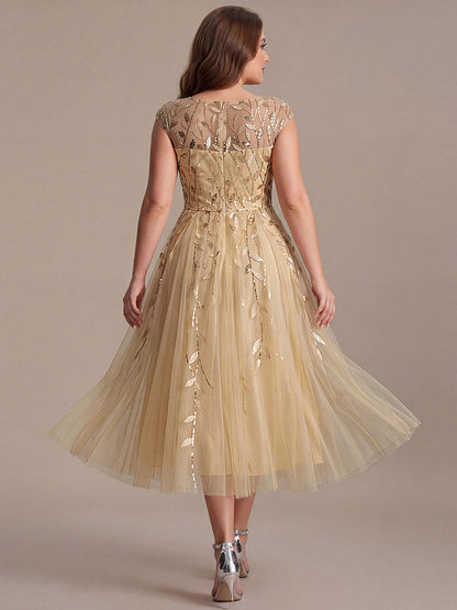 Plus Size See-through Sequin Wedding Guest Dress