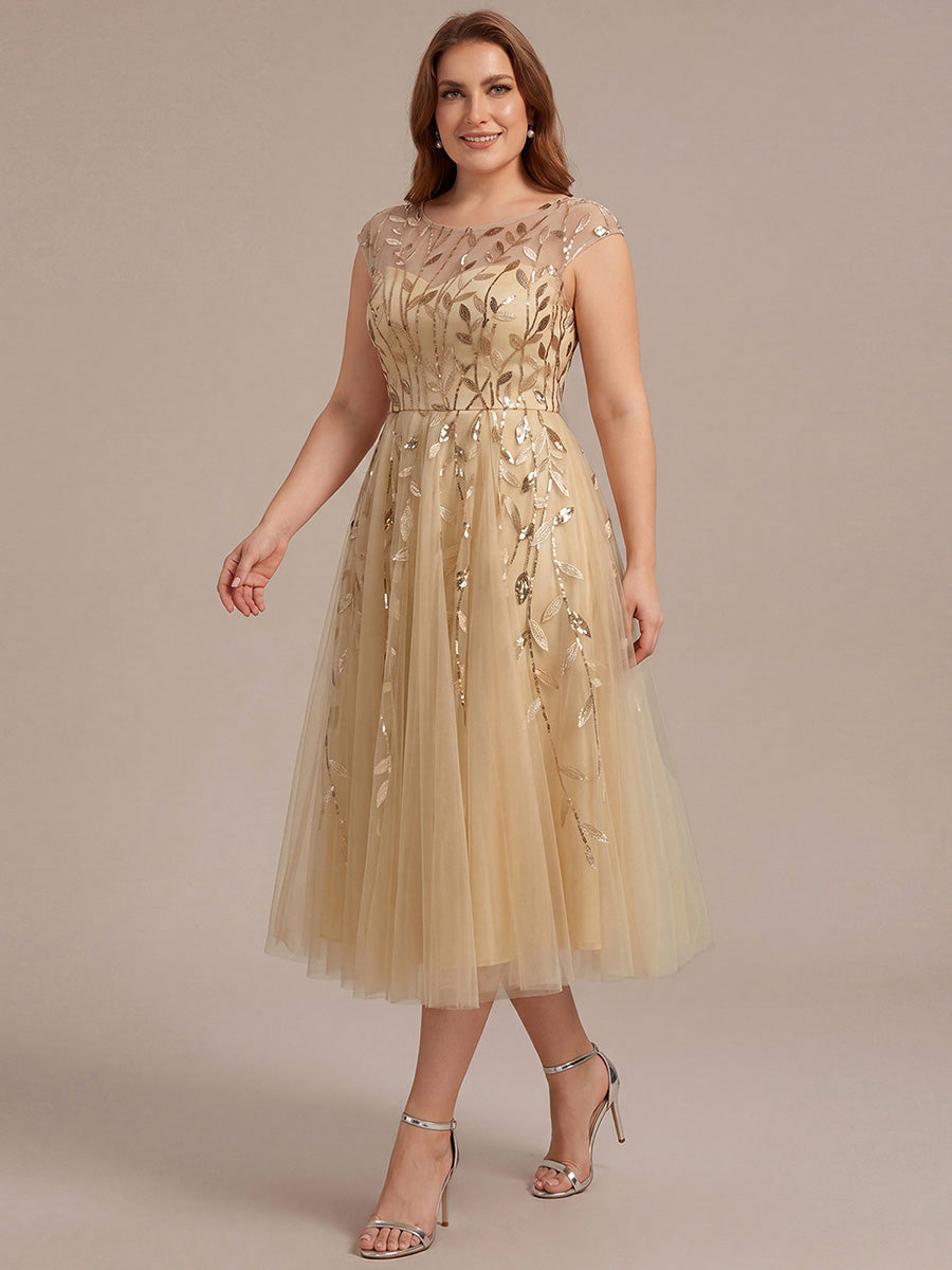 See-through Sequin Cap Sleeve Wedding Guest Dress