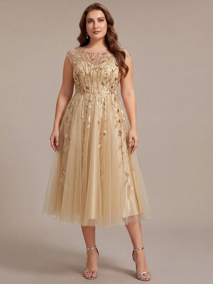 See-through Sequin Cap Sleeve Wedding Guest Dress