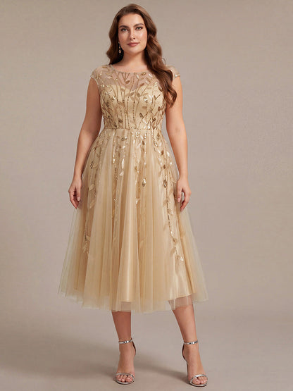 Plus Size See-through Sequin Wedding Guest Dress