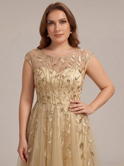 See-through Sequin Cap Sleeve Wedding Guest Dress