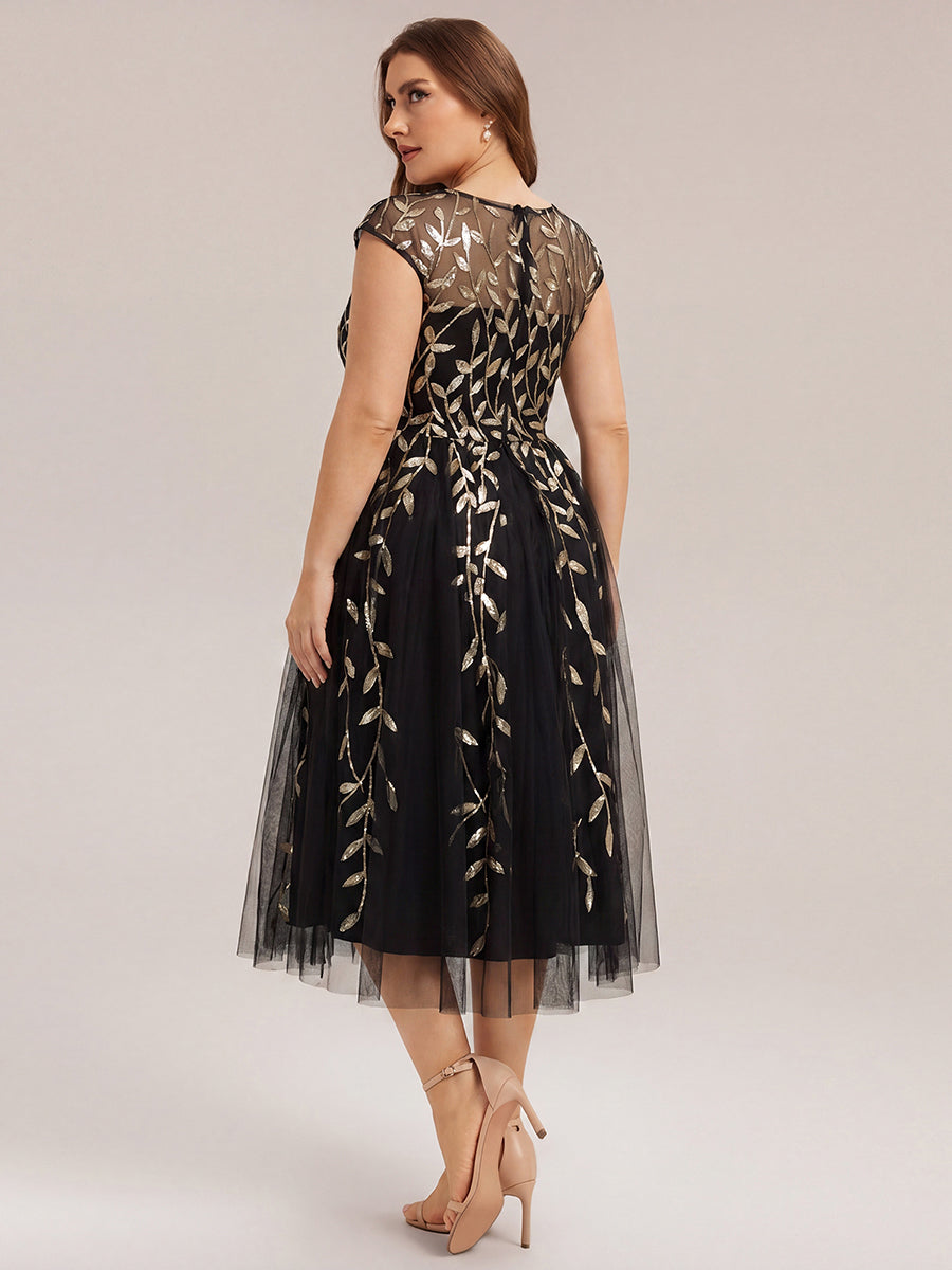 See-through Sequin Cap Sleeve Wedding Guest Dress