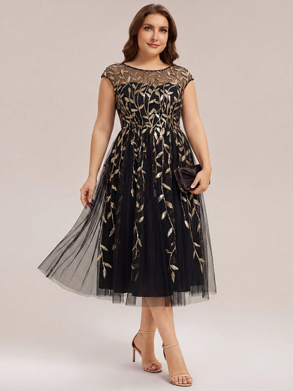 See-through Sequin Cap Sleeve Wedding Guest Dress