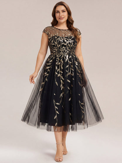 See-through Sequin Cap Sleeve Wedding Guest Dress