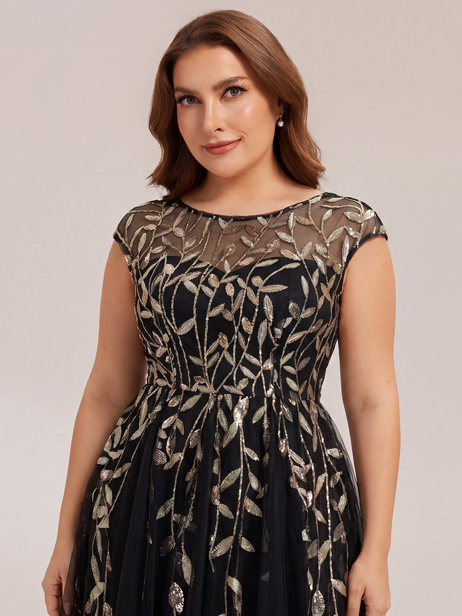 See-through Sequin Cap Sleeve Wedding Guest Dress