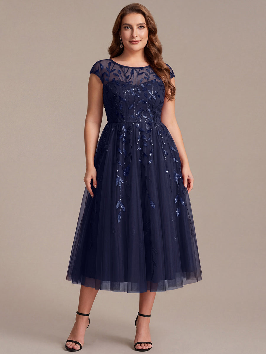 See-through Sequin Cap Sleeve Wedding Guest Dress