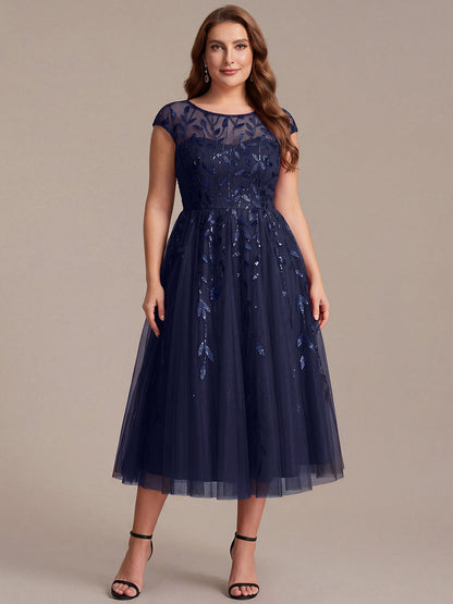 See-through Sequin Cap Sleeve Wedding Guest Dress