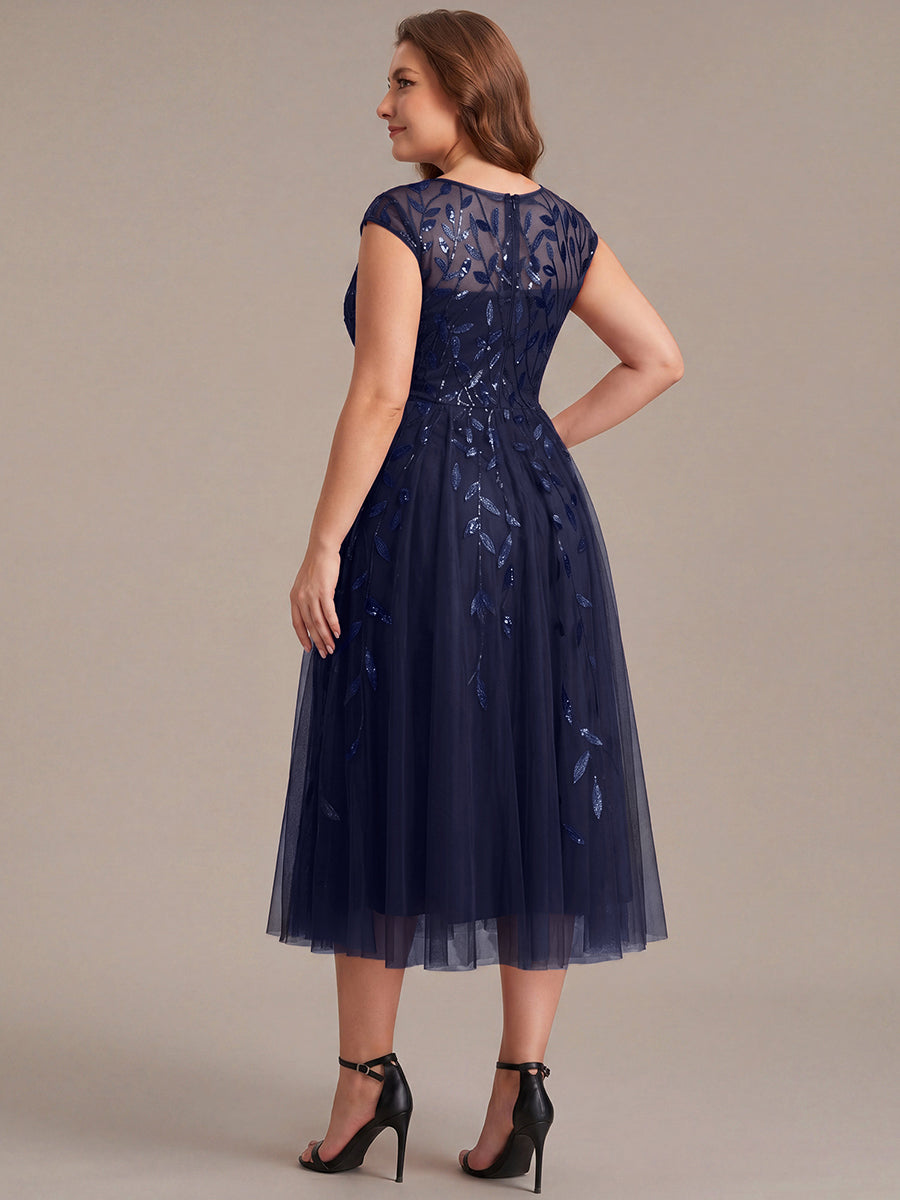See-through Sequin Cap Sleeve Wedding Guest Dress