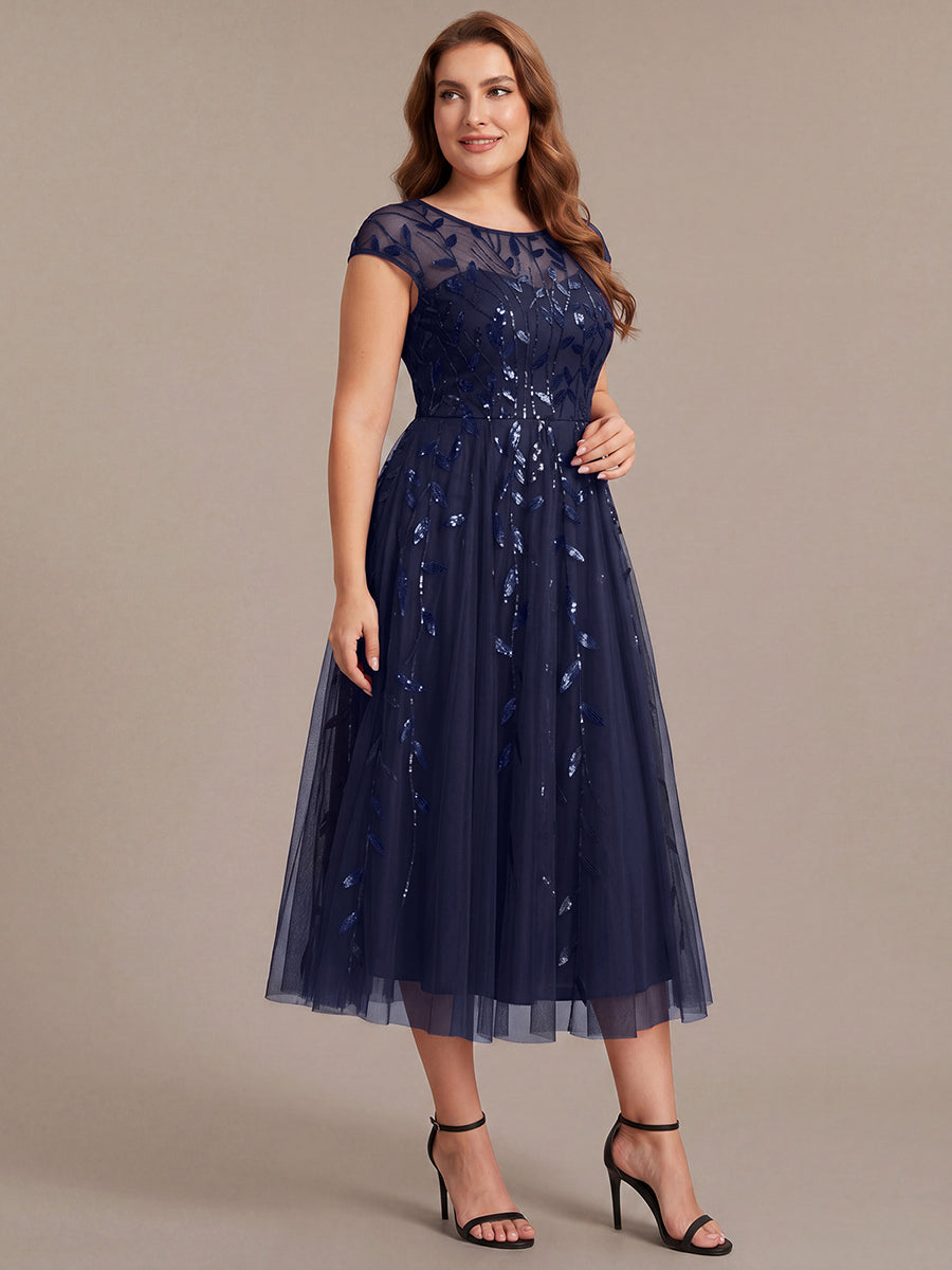See-through Sequin Cap Sleeve Wedding Guest Dress
