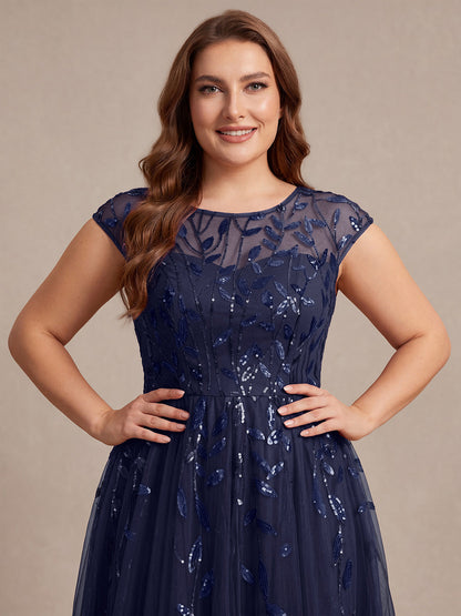 See-through Sequin Cap Sleeve Wedding Guest Dress