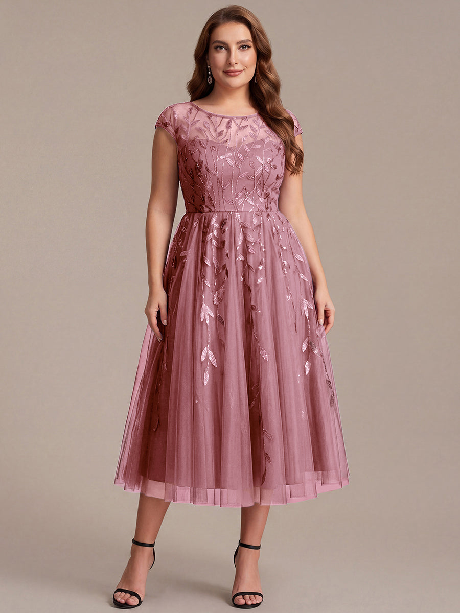 See-through Sequin Cap Sleeve Wedding Guest Dress