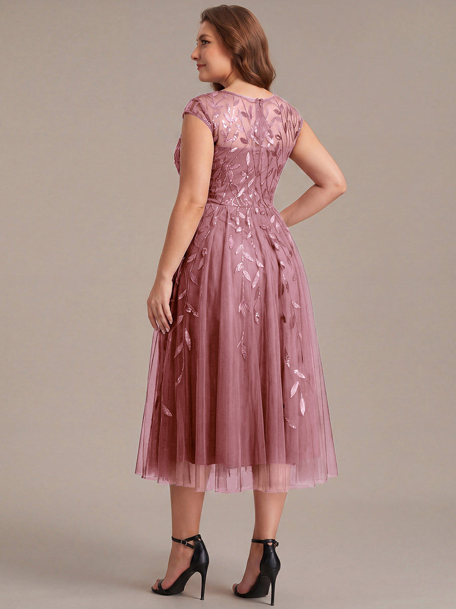 See-through Sequin Cap Sleeve Wedding Guest Dress