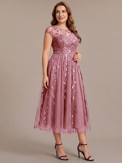 See-through Sequin Cap Sleeve Wedding Guest Dress