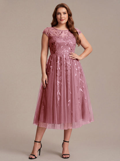 See-through Sequin Cap Sleeve Wedding Guest Dress