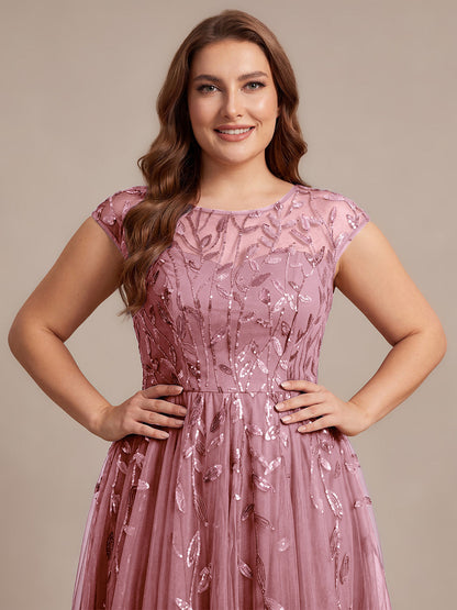 See-through Sequin Cap Sleeve Wedding Guest Dress