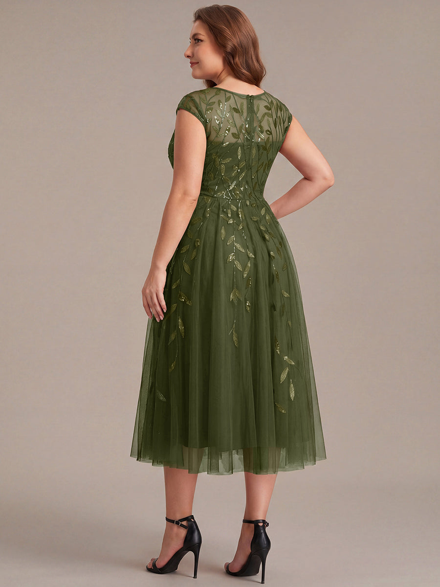 See-through Sequin Cap Sleeve Wedding Guest Dress