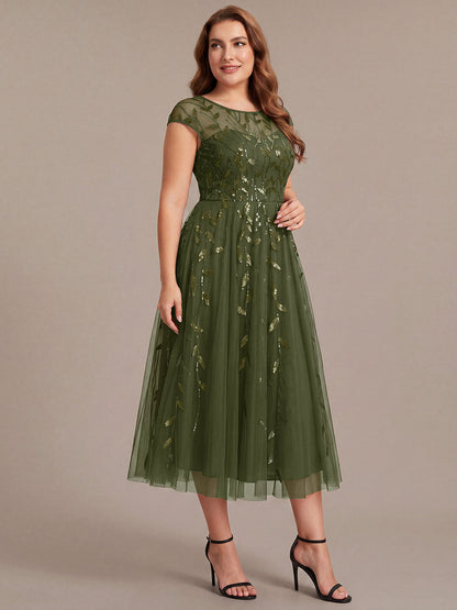 See-through Sequin Cap Sleeve Wedding Guest Dress
