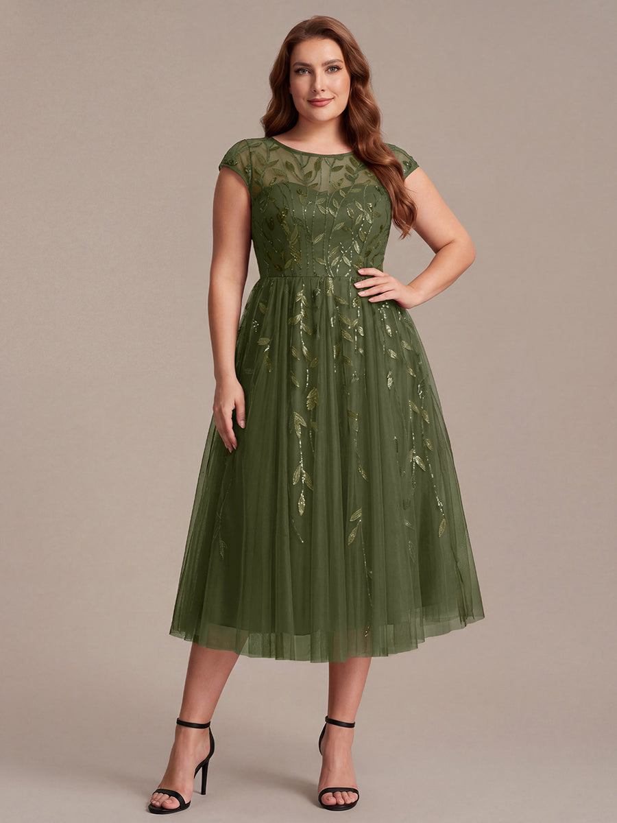 See-through Sequin Cap Sleeve Wedding Guest Dress