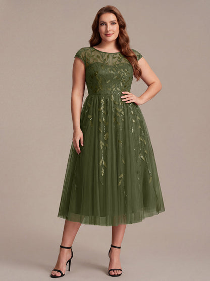 Plus Size See-through Sequin Wedding Guest Dress