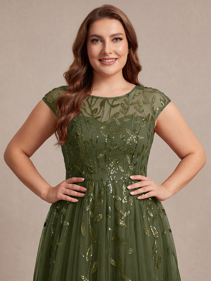 See-through Sequin Cap Sleeve Wedding Guest Dress