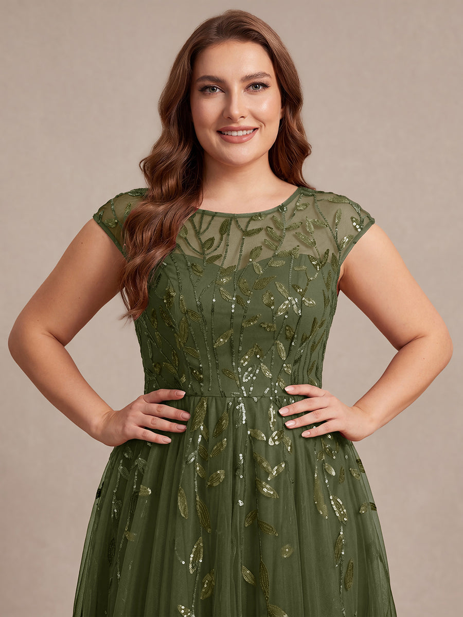 Plus Size See-through Sequin Wedding Guest Dress