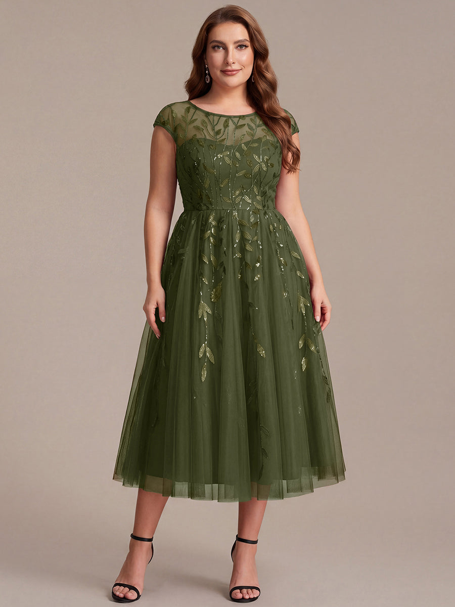 Plus Size See-through Sequin Wedding Guest Dress