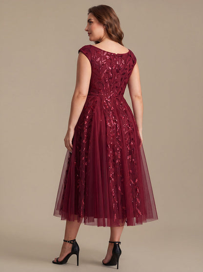 Plus Size V-Neck Sequin Wedding Guest Dress