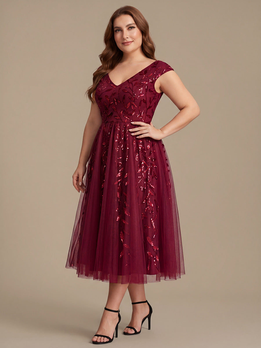 V-Neck Midi Sequin Sleeveless Wedding Guest Dress