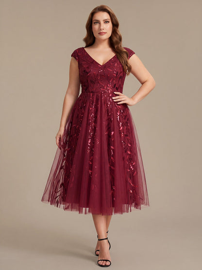 V-Neck Midi Sequin Sleeveless Wedding Guest Dress