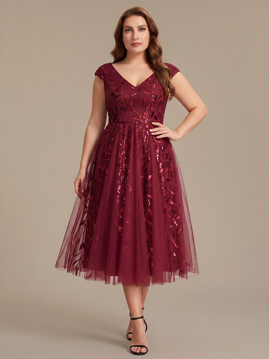 Plus Size V-Neck Sequin Wedding Guest Dress