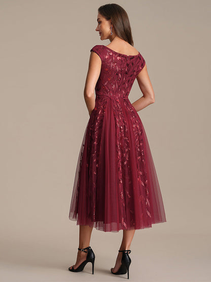 V-Neck Midi Sequin Sleeveless Wedding Guest Dress