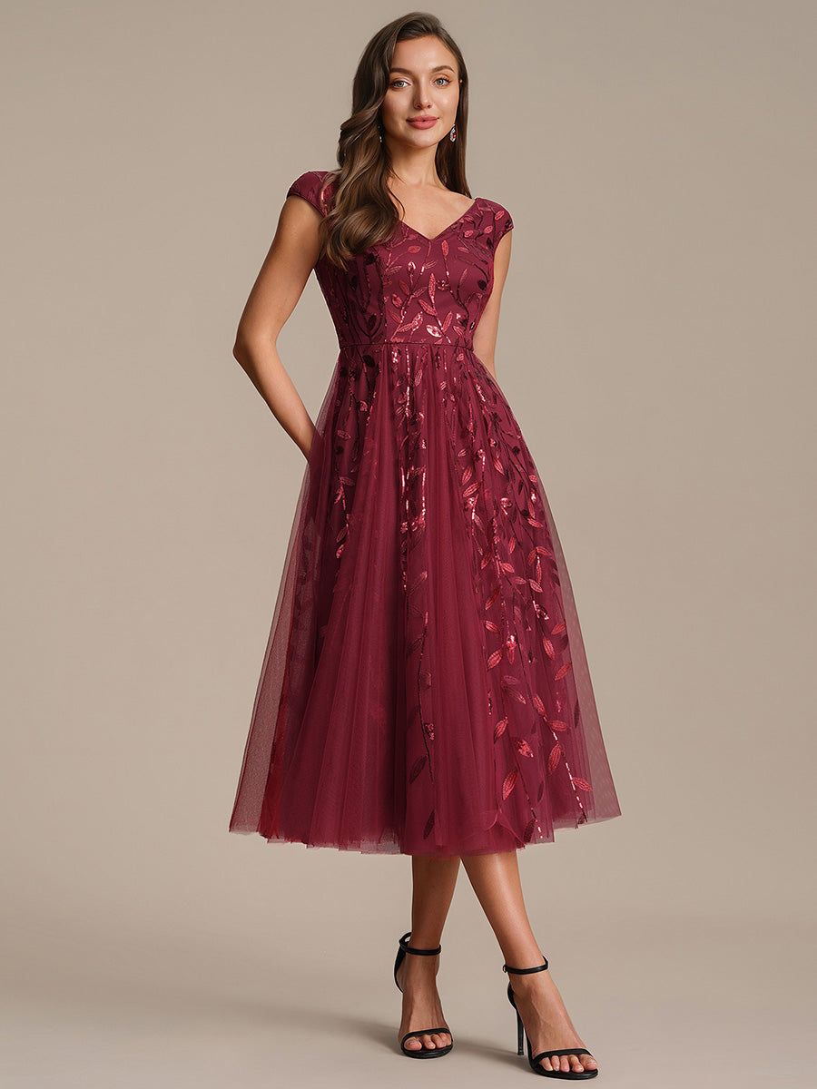 V-Neck Midi Sequin Sleeveless Wedding Guest Dress