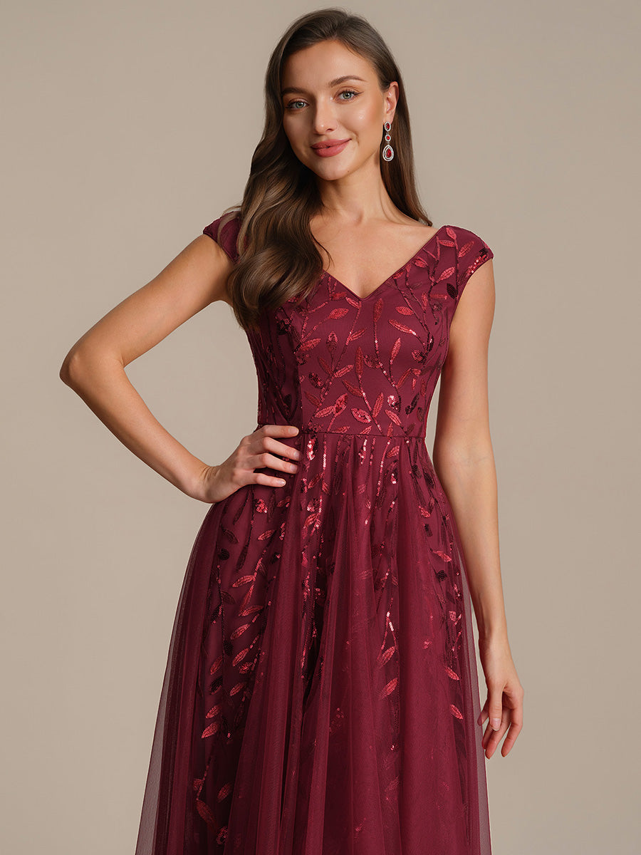 V-Neck Midi Sequin Sleeveless Wedding Guest Dress