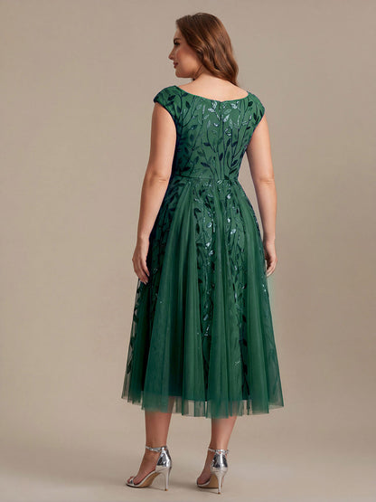 Plus Size V-Neck Sequin Wedding Guest Dress