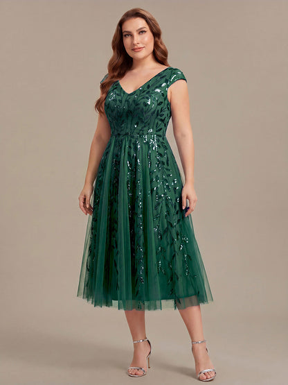 Plus Size V-Neck Sequin Wedding Guest Dress