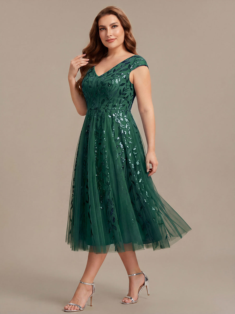 Plus Size V-Neck Sequin Wedding Guest Dress