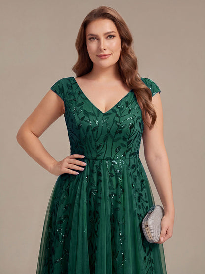 Plus Size V-Neck Sequin Wedding Guest Dress