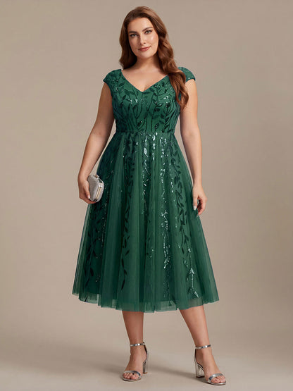 Plus Size V-Neck Sequin Wedding Guest Dress