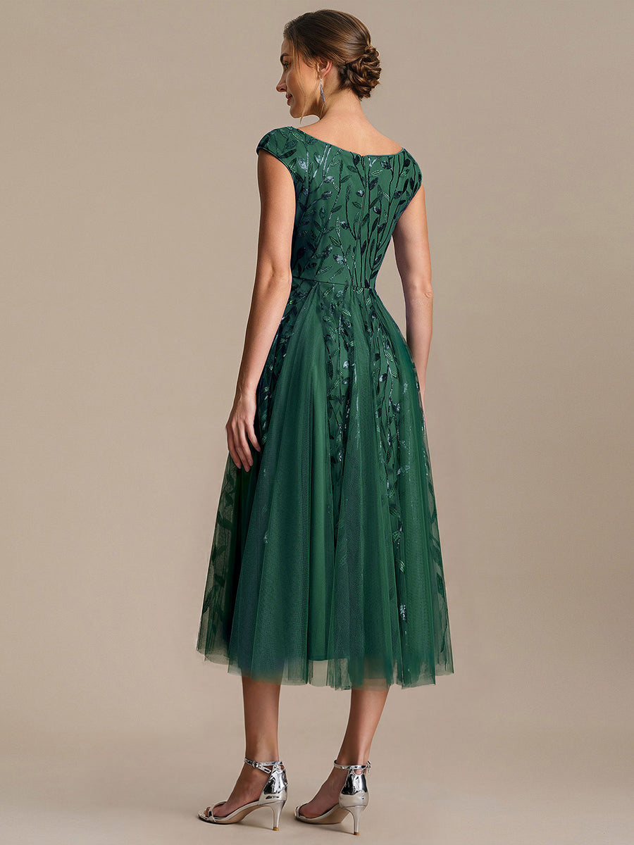V-Neck Midi Sequin Sleeveless Wedding Guest Dress