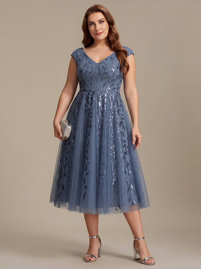 V-Neck Midi Sequin Sleeveless Wedding Guest Dress