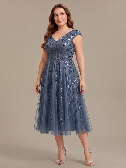 V-Neck Midi Sequin Sleeveless Wedding Guest Dress