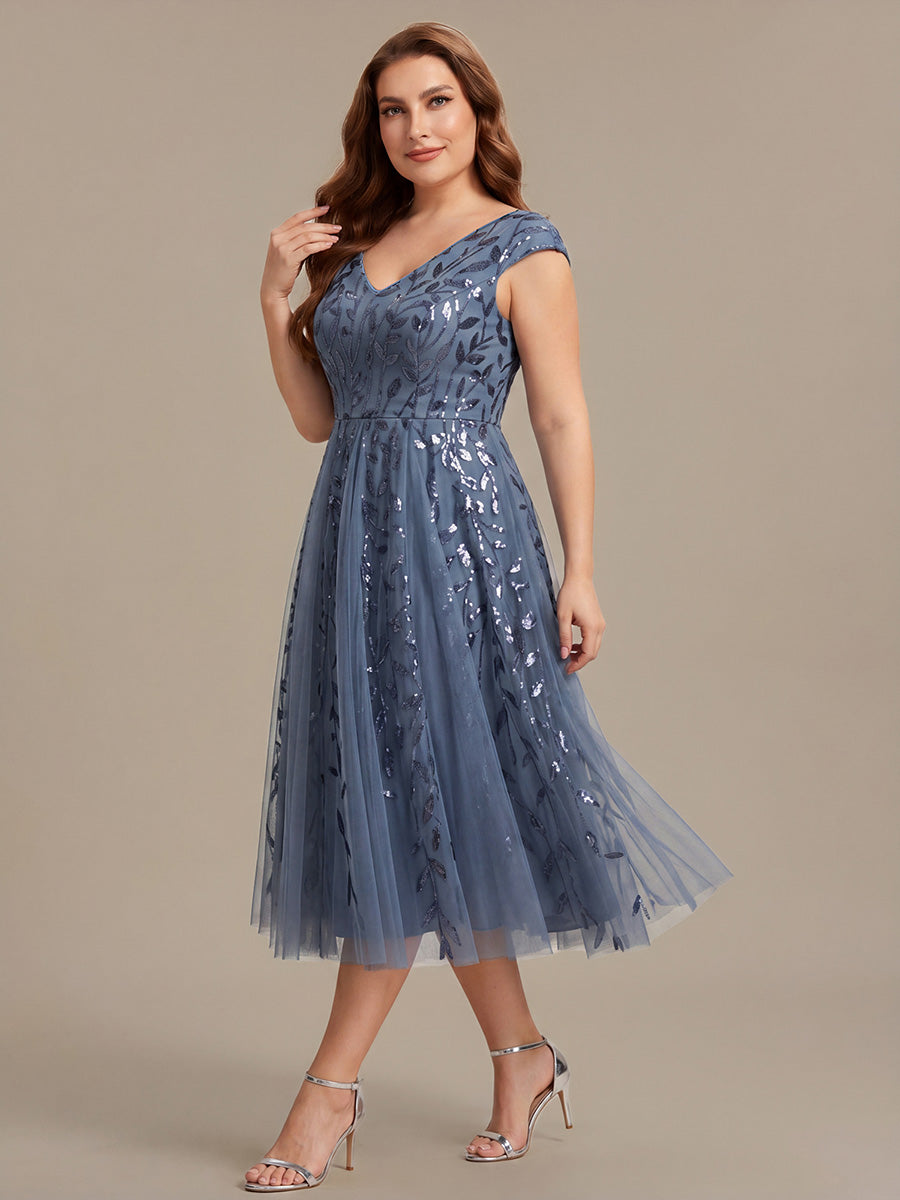V-Neck Midi Sequin Sleeveless Wedding Guest Dress