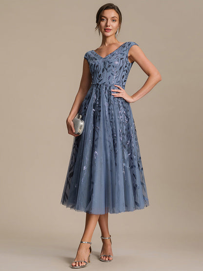 V-Neck Midi Sequin Sleeveless Wedding Guest Dress
