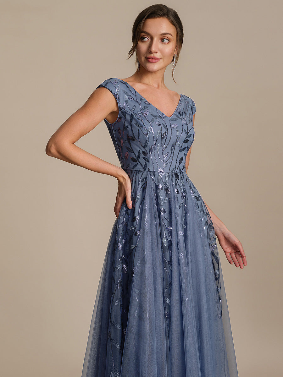 V-Neck Midi Sequin Sleeveless Wedding Guest Dress
