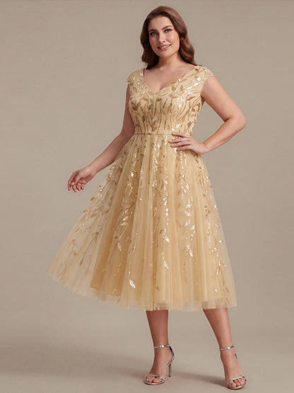 V-Neck Midi Sequin Sleeveless Wedding Guest Dress