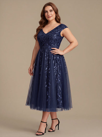 V-Neck Midi Sequin Sleeveless Wedding Guest Dress
