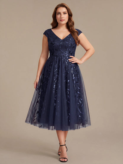 Plus Size V-Neck Sequin Wedding Guest Dress