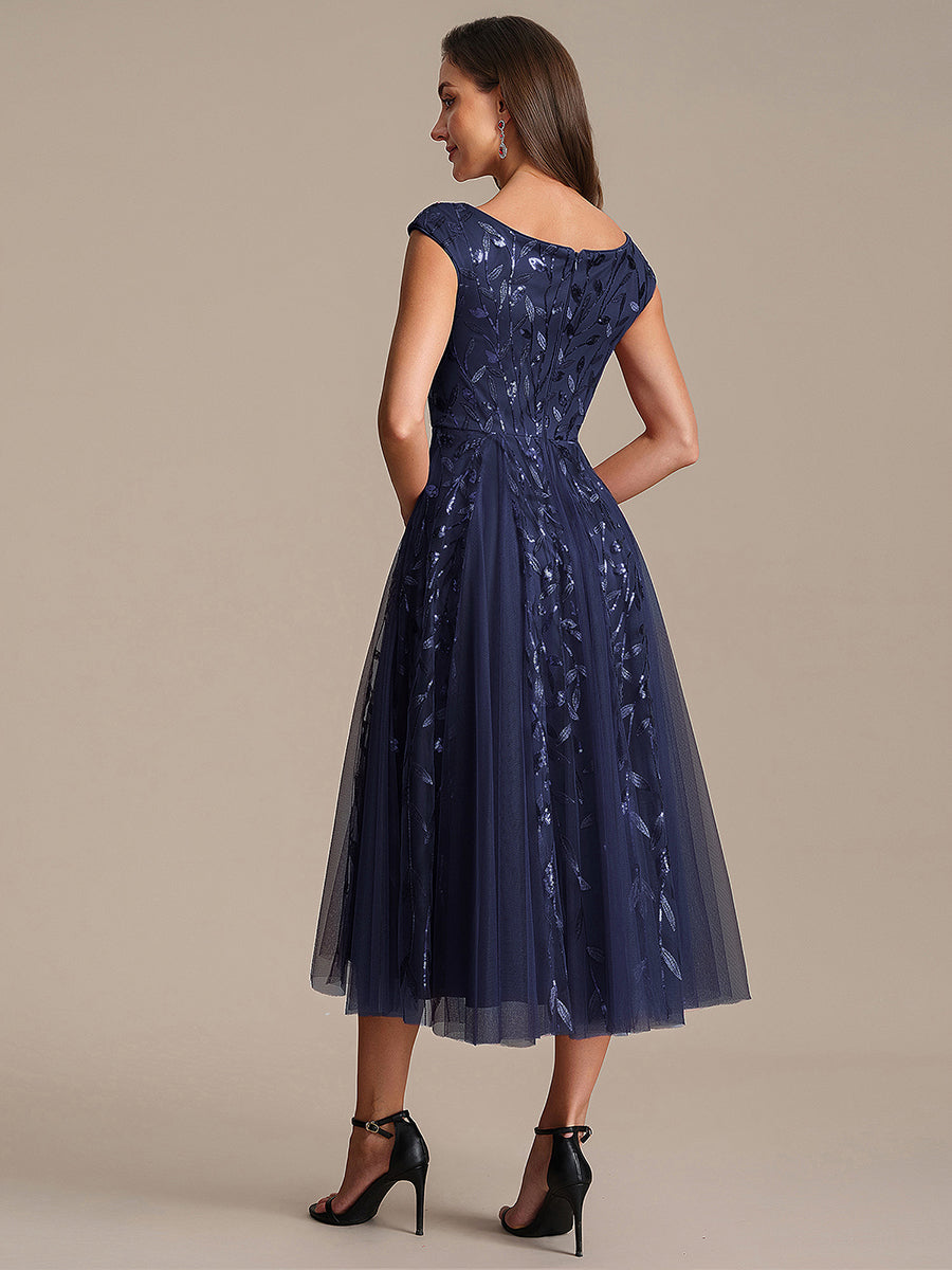 V-Neck Midi Sequin Sleeveless Wedding Guest Dress