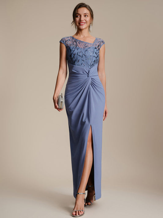 Knotted Crepe Cap Sleeve Wedding Guest Dress